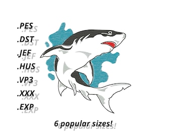 Shark Embroidery Design, Pes Vp3 Jef Hus Dst Exp Xxx Formats (Digital Download)