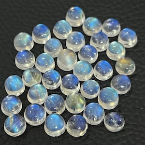 Rainbow Moonstone Cabochons: 6mm Round Gemstone Lot (35 Pcs)