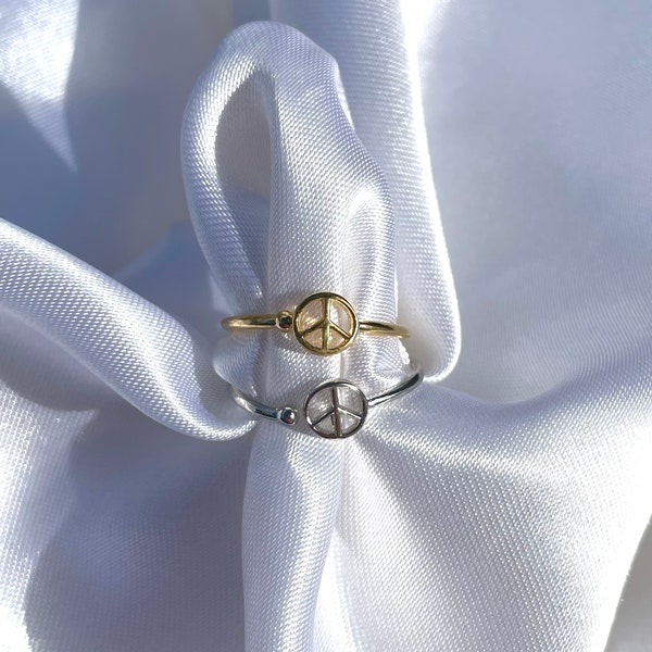 Peace Sign Adjustable Ring | Gold and Silver