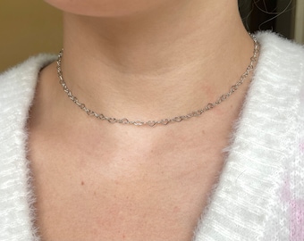 Silver Heart Chain Choker Necklace