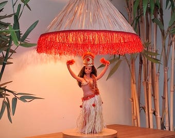Lámpara con figura de chica hawaiana tropical bailando hula