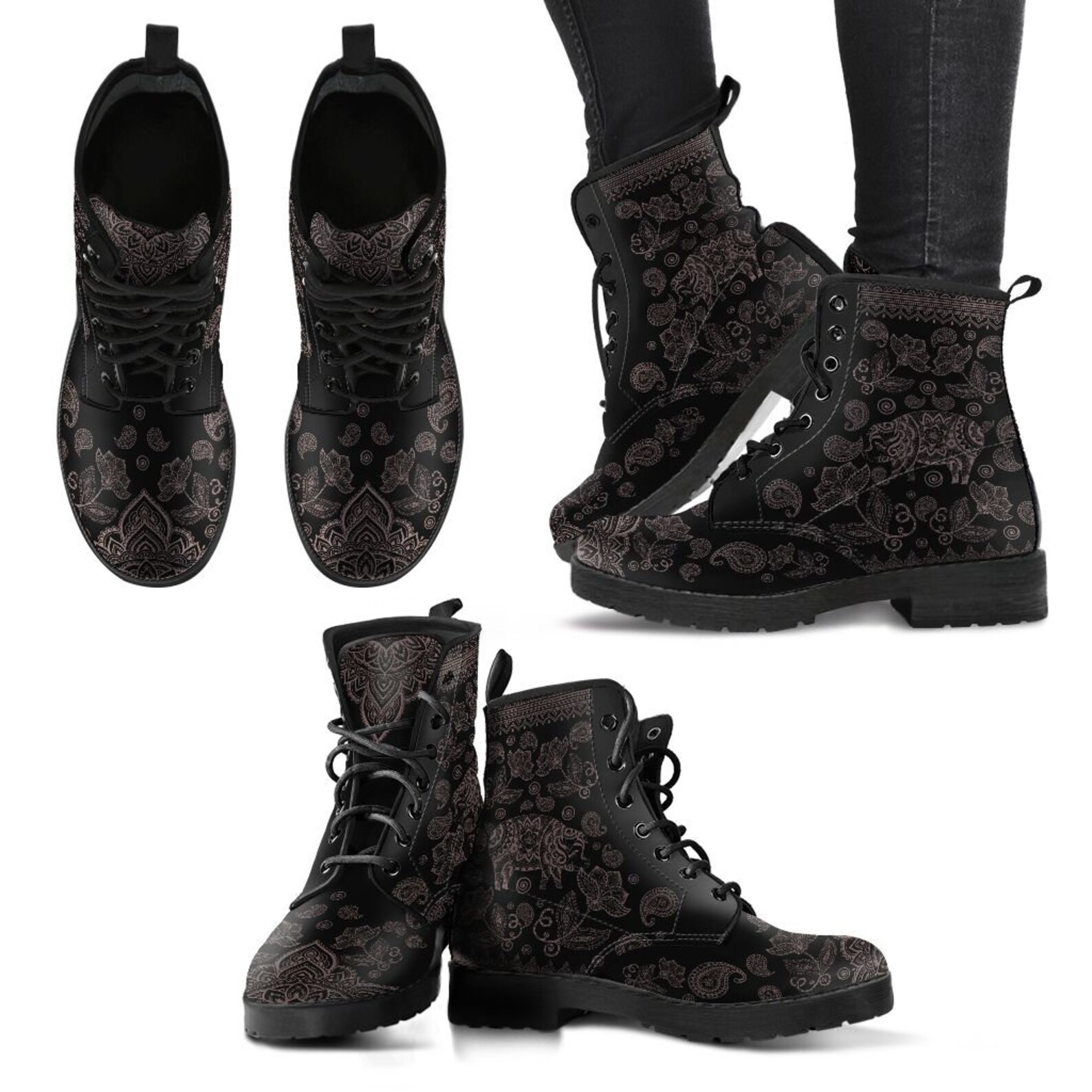 Pig Boot 178 Vegan Leather Combat Boots Boho Boots Flower Etsy