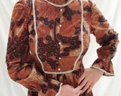 70s Vintage cottagecore prairie maxi dress in a beautiful autumnal colour palette. 70s does victorian
