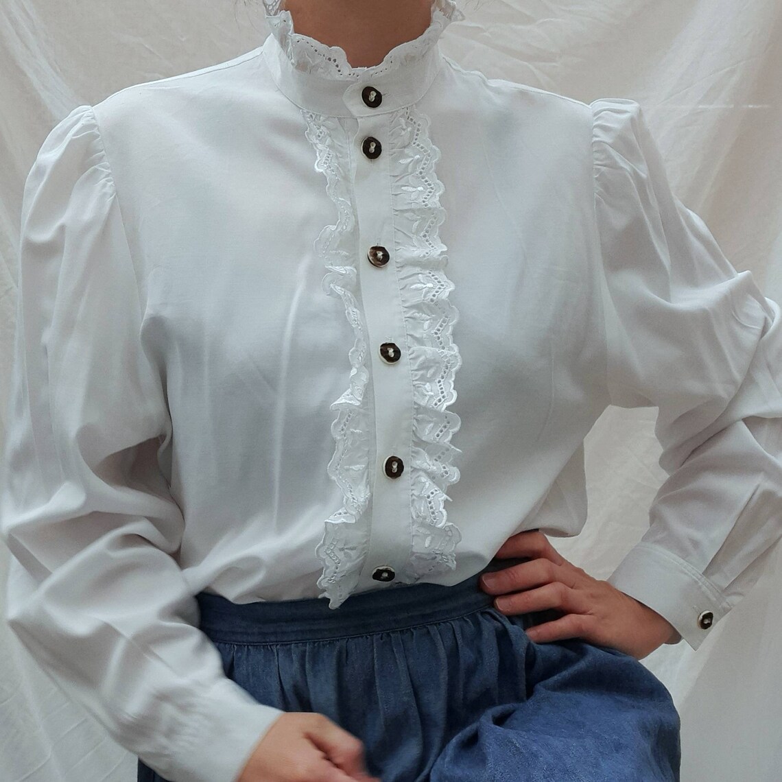 Cottagecore vintage blouse gorgeous eyelet ruffle neckline and | Etsy