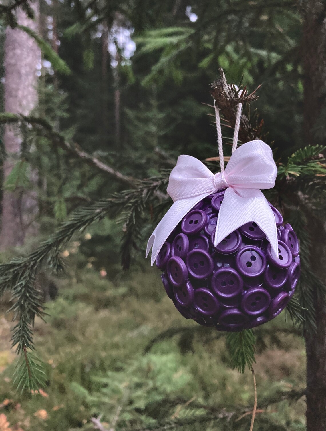 Purple Christmas Tree Balls Made From Buttons 5 pcs Christmas Etsy