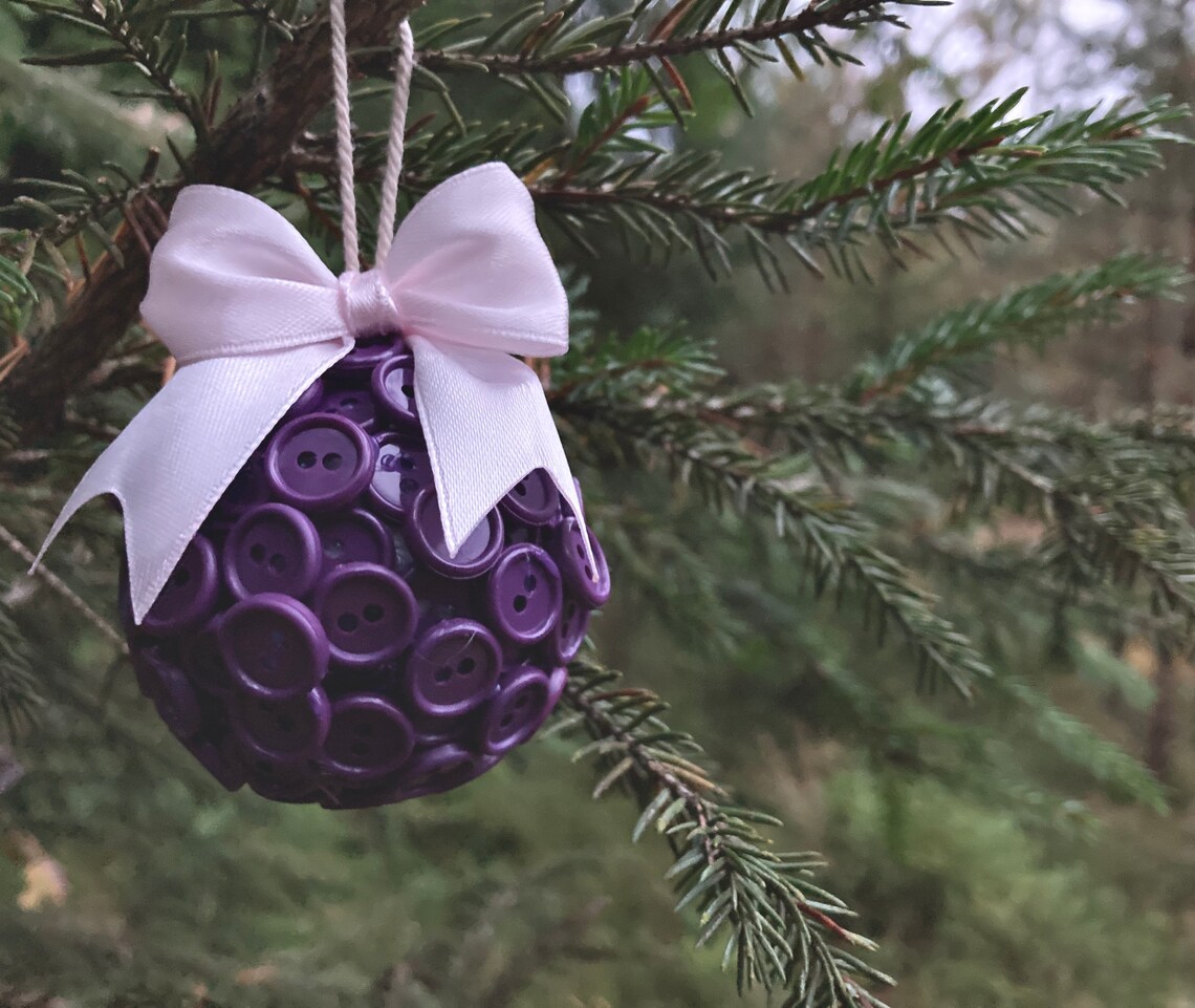 Purple Christmas Tree Balls Made From Buttons 5 pcs Christmas Etsy
