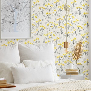 Yellow Wildflower Watercolor Wallpaper: Spring Floral Peel and Stick