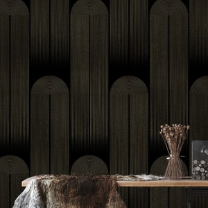 Art Deco Wallpaper: Gold Stripes on Black, Peel and Stick image 2