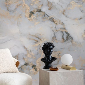 Chic White Marble Peel and Stick Mural for Luxe Home Decor, vinly wallpaper, removable