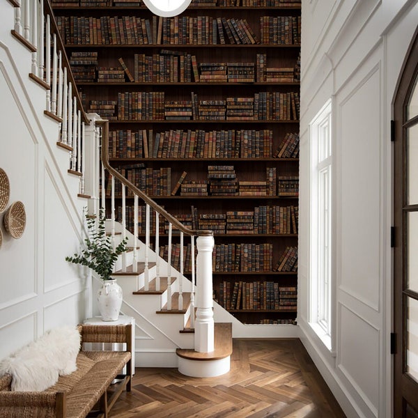 Antique Treasure: Book Lover's Paradise - Old Books Library in Beautiful Brown Tones, Library wallpaper,Office room,study room,bookshelf