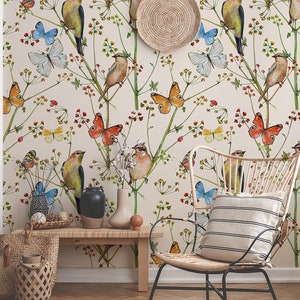 Spring Bliss: Colorful Butterflies and Birds Wallpaper art - Add a Festive Touch to Your Home,removable,self adhesive,peel and stick,vinly
