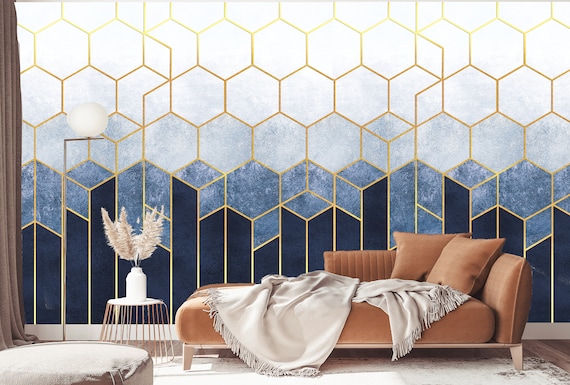 Art Deco Chic: Gold Striped Wallpaper for Modern Interiors - Peel and Stick, Removable Vinyl