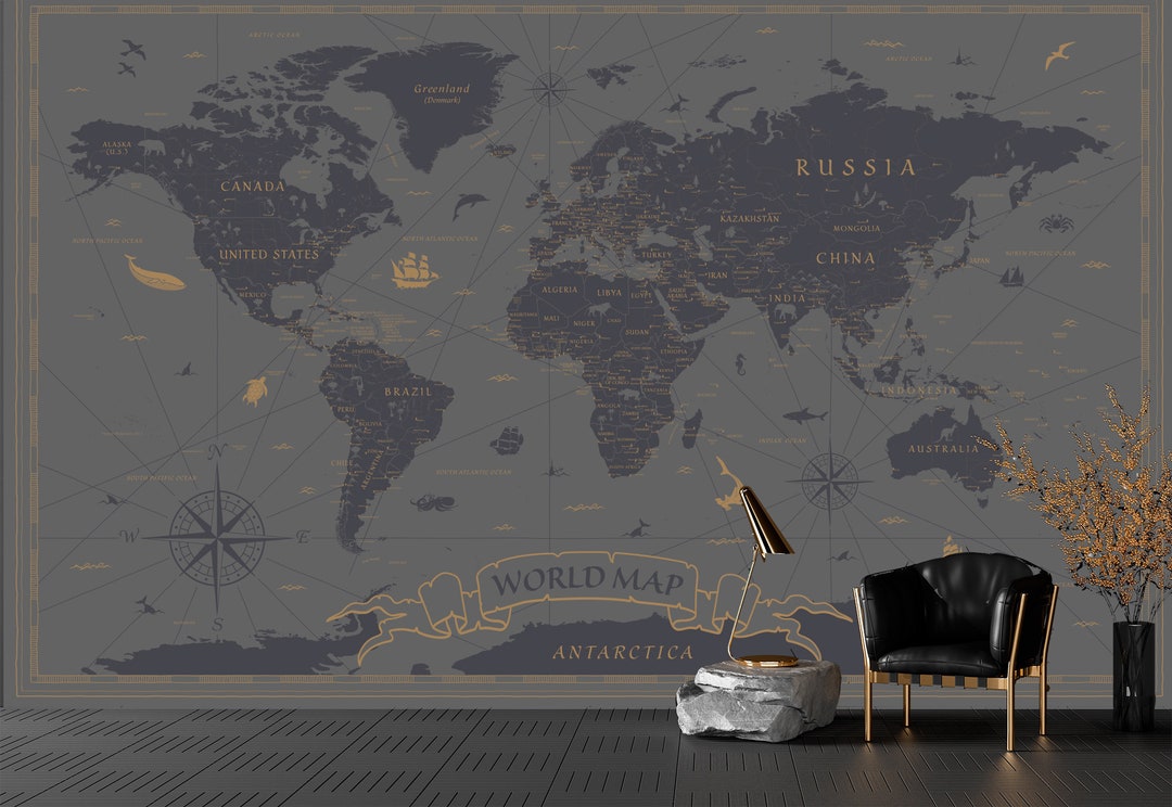 Customized Large World Map Wall Decal World Map Wallpaper Etsy