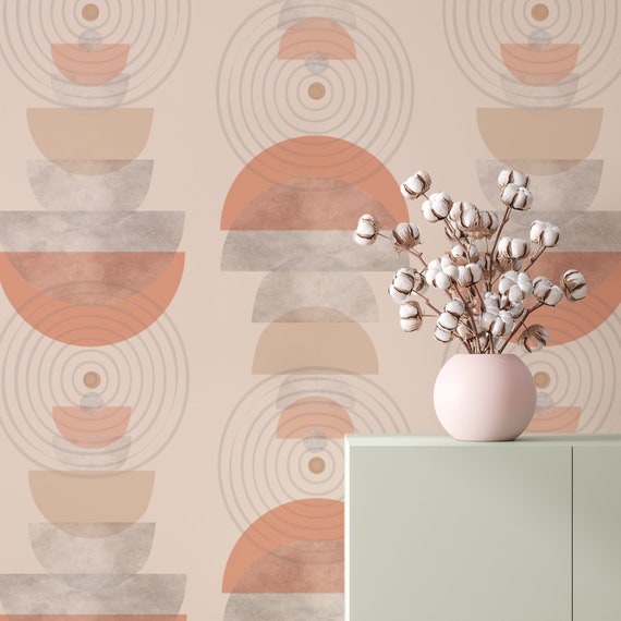 Mid Century Modern Geometric Wallpaper: Retro Peel and Stick Mural