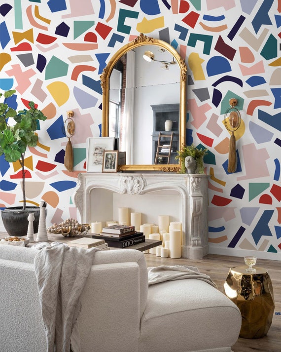 Vibrant Geometric Wall Art - Contemporary Abstract Design, Easy Peel & Stick, vinly wallpaper