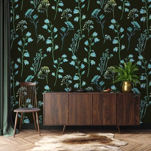 Chic Turquoise Floral Wallpaper – Modern Botanical Design, Vinyl Alternative, Peel and Stick, Removable Wall Mural