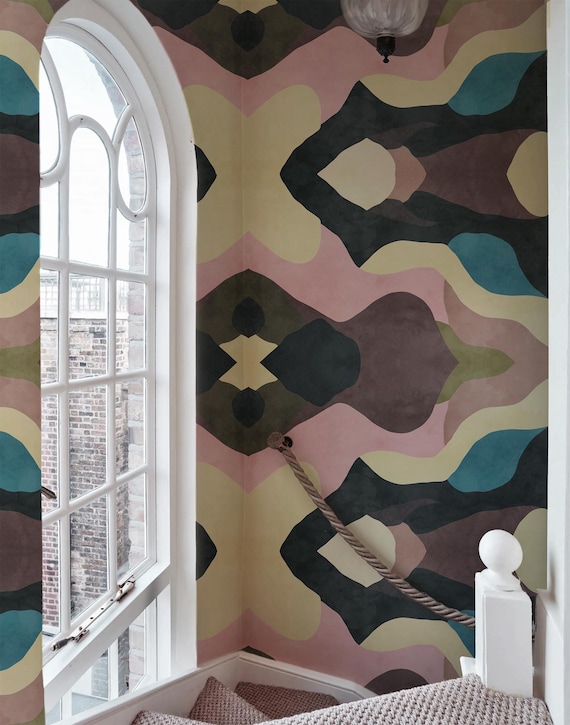 Modern Faces Line Art Wallpaper: Minimalist Geometric Wall Decor