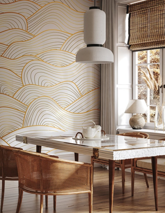 Chic Gold Wave Wall Mural - Peel and Stick, Removable Vinyl Art,peel and stick,high quality