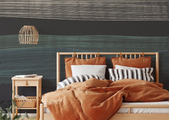 Abstract Wavy Sea Line Art Wallpaper: Peel and Stick Vinyl