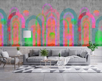Abstrakte bunte Tapete mit Betoneffekt - reflektieren Sie Kunst in Ihrer Wohnkultur, Schälen und Aufkleben, entfernbare, selbstklebende, vinly Tapete