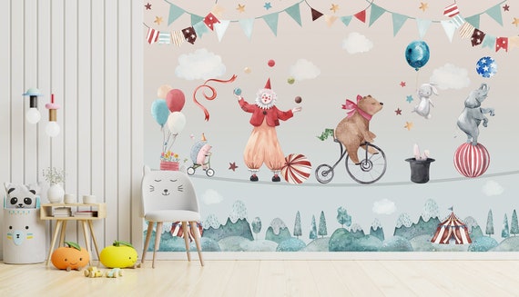 Baby Circus Wallpaper-Mural de vinilo autoadhesivo con lindo oso