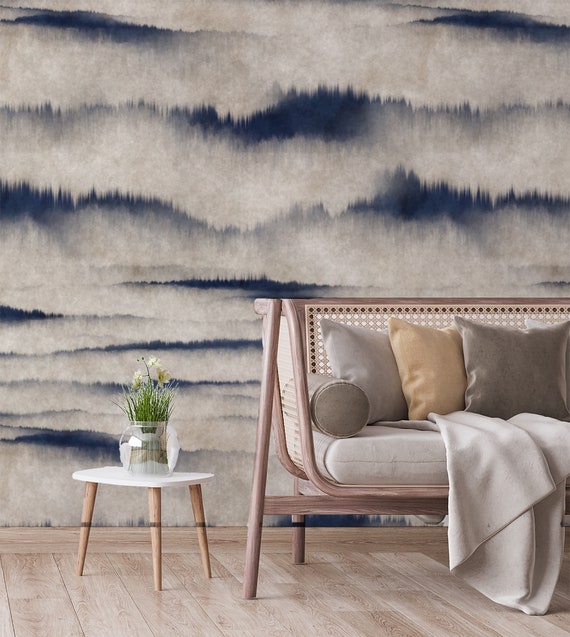 Indigo Watercolor Wall Art: Removable Peel and Stick Wallpaper