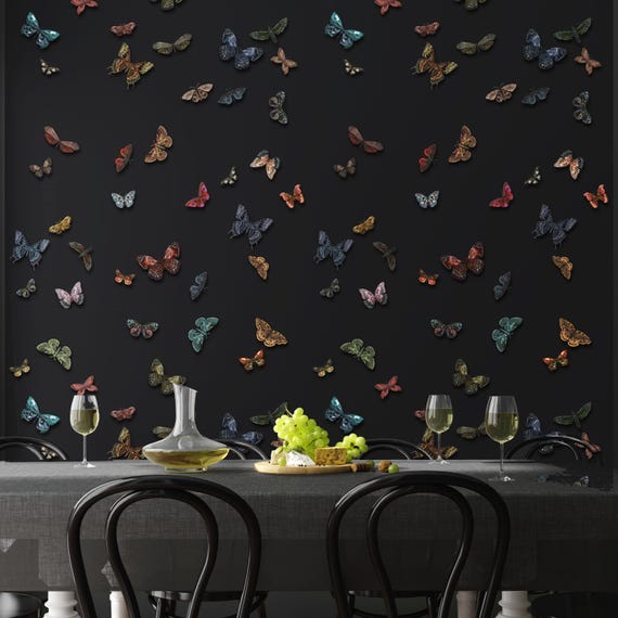 Butterfly Vinyl Wallpaper Mural: Romantic Dark Floral Wall Decor