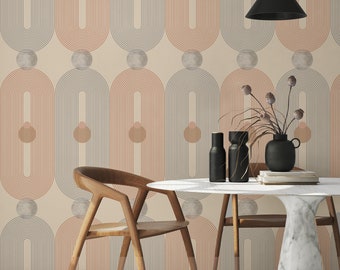 Modern boho-behang uit het midden van de eeuw • Geometrisch terracotta • Peel and Stick • Muurschildering