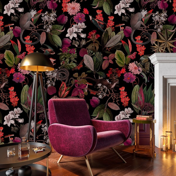 Tapete Wald • Gepard, Affe & Otter • Schälen und aufkleben oder Einkleben • Wandbild