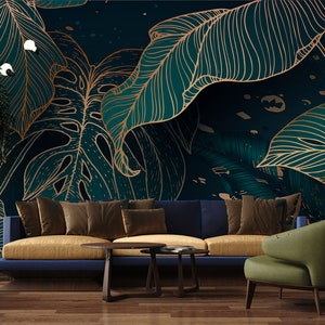 Foglie di Monstera Art Deco: trasforma la tua casa in una moderna oasi nella giungla! Carta da parati in vinile rimovibile, autoadesiva, stacca e attacca