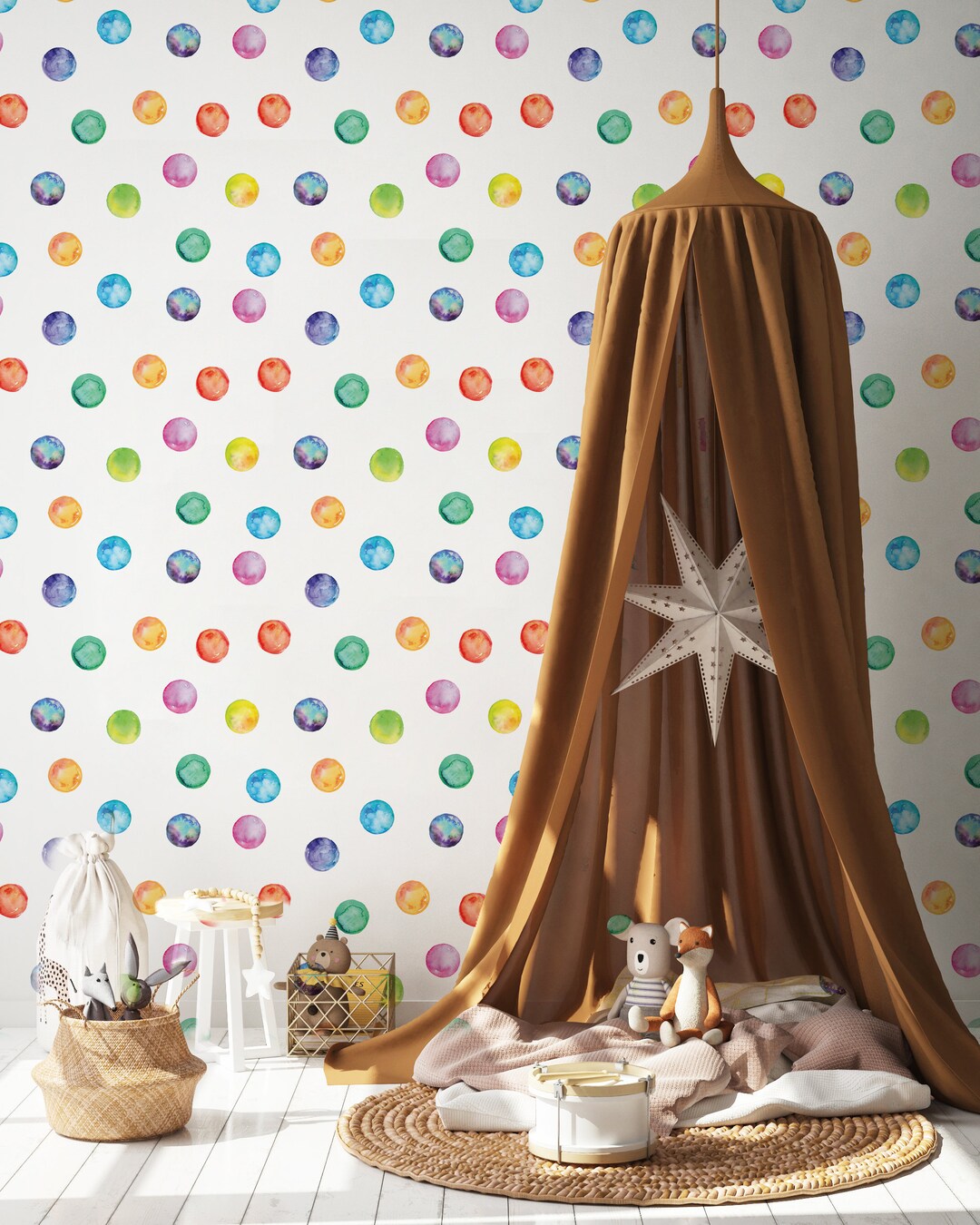 Cheerful Watercolor Polka Dot Pattern Wallpaper for Kids Room Decor ...