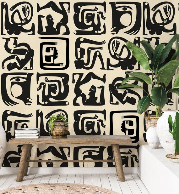 Abstract Human Form Wallpaper - Elegant Nude Art Boho Wall Decor, Peel and Stick Vinyl, Removable Self Adhesive