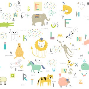 May include: A colourful alphabet chart featuring illustrations of animals and objects for each letter. The letters are in a bright, playful font and the illustrations are in a cartoon style. The chart is perfect for teaching children the alphabet.
