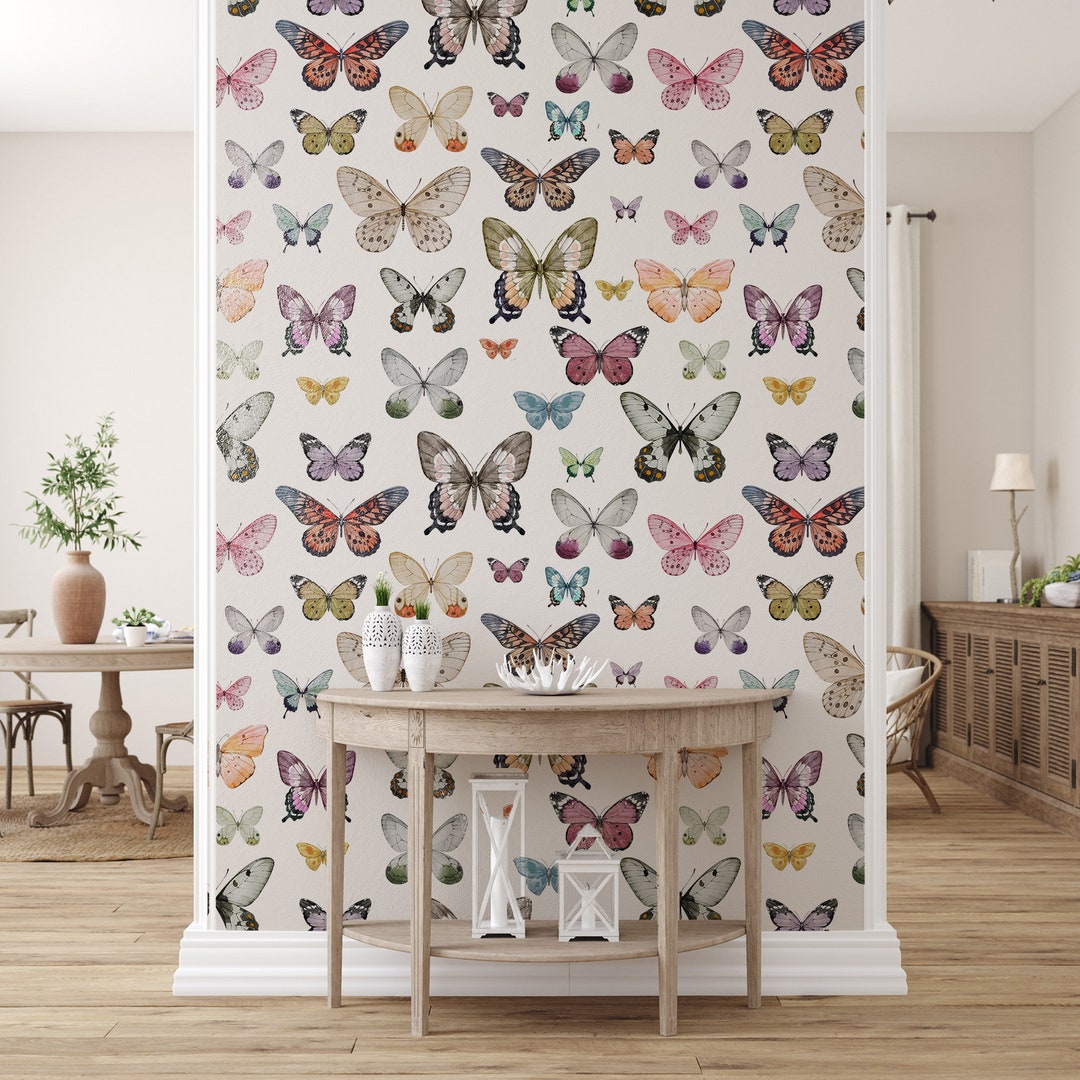 Vintage Butterfly Wallpaper • Colorful Wings • Peel and Stick • Wall ...