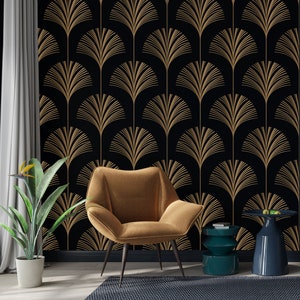 Carta da parati sofisticata con linee artistiche - Design geometrico dorato per interni moderni e lussuosi, stacca e attacca, carta da parati in vinile, rimovibile, autoadesiva