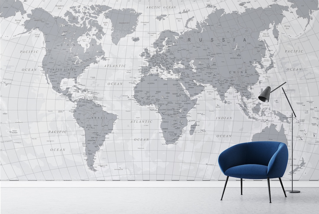 Customized Large World Map Wall Decal World Map Wallpaper Etsy