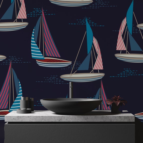 Nautical Dreams: Peel and Stick Sailboat Wallpaper for Easy Marine Decor - Vinyl
