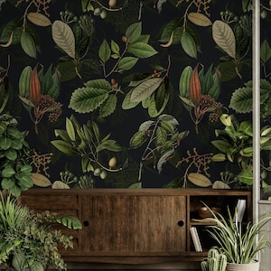 Forest Haven: Hand-drawn Vintage Leaves on High-Quality Wallpaper - Create an Enchanting Botanical Escape!removable,wall mural,self adhesive