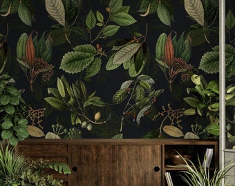 Forest Haven: Hand-drawn Vintage Leaves on High-Quality Wallpaper - Create an Enchanting Botanical Escape!removable,wall mural,self adhesive