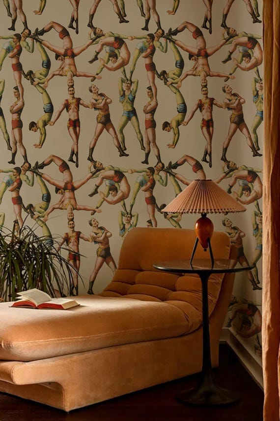 Vintage Acrobat Wall Mural: Whimsical Circus Peel and Stick Wallpaper
