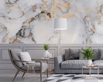 White Marble Wallpaper • Chic Natural Veined Pattern • Peel and Stick • Wall Mural