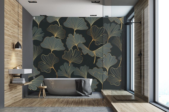 Gold Ginkgo Leaf Wall Mural: Art Deco Home Decor (Removable)