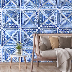 Indigo Blue Geometric Watercolor Wall Painting - Boho Chic Home Decor,peel and stick,removable,self adhesive,vinly wallpaper
