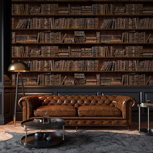 Antique Treasure: Book Lover's Paradise - Old Books Library in Beautiful Brown Tones, Library wallpaper,Office room,study room,bookshelf