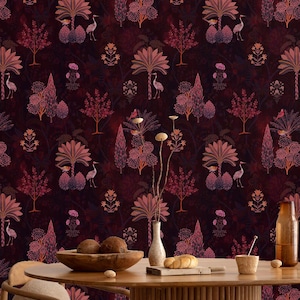 Dark Botanical Bird Garden: elegante carta da parati in vinile e carta da parati adesiva ispirata alla natura per la casa!