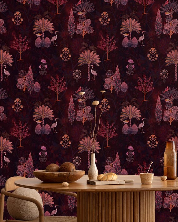 Dark Botanical Bird Garden – Stylish Nature-Inspired Vinyl and peel & stick Alternative Wallpaper for home!