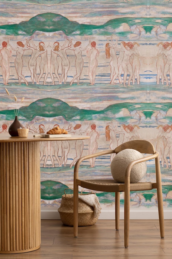 Bathing Women Wallpaper Mural: Classical Painting Style Wall Decor