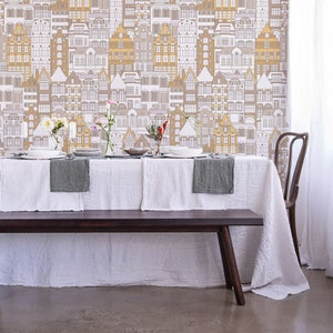 Sweet Houses Wall Mural - Quaint Village Design, Peel and Stick, Self-Adhesive, Removable Vinyl Wallpaper