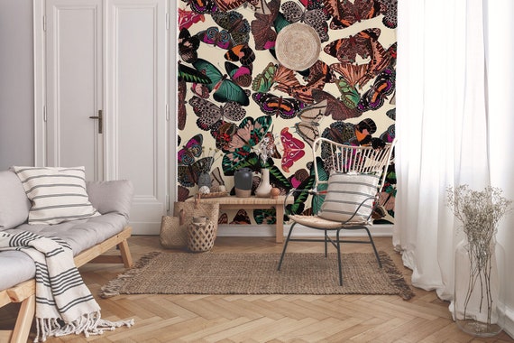 Vintage Butterfly Wallpaper: Hand-Drawn Design, Removable Peel and Stick
