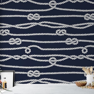 Tapete - Marineblau Seile: Schälen und aufkleben Vinyl, maritimes Design